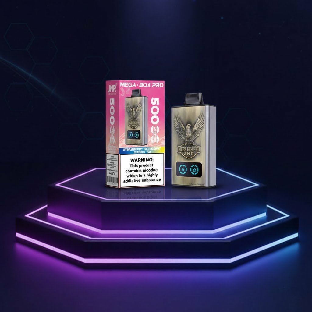 Jednorazowy e‑papieros JNR Mega Box Pro 55K — Strawberry Raspberry Cherry Ice, 55 000 buchów